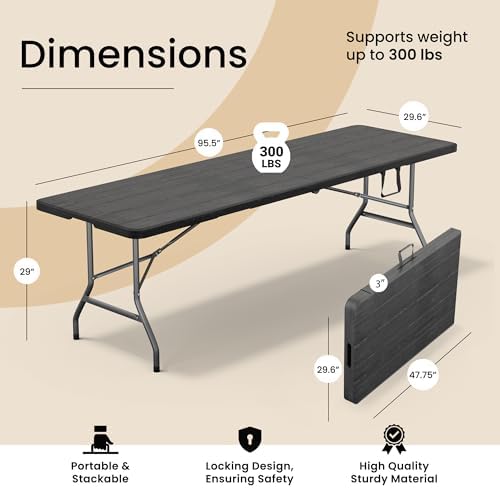 Our Modern Space 8 Feet Foldable Table with Built in Handle & Steel Legs | 8 FT Heavy Duty Portable | Perfect for Party, Dining, Wedding, Events, Picnic Indoor, Outdoor, Camping, Temporary - 8 Foot - Image 2