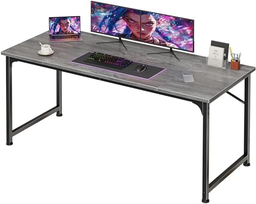 PRAISUN 55 Inch Computer Desk, Office Desk, Spacious Desktop, Grey by PRAISUN