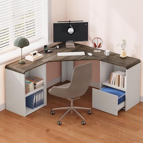 59'' Reversible L-Shaped Computer Desk, White by Homiflex