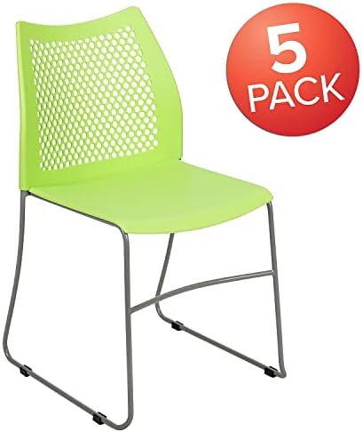 Flash Furniture Hercules Series Contoured Lobby Chairs with Air-Vent Honeycomb Backs, Ergonomic Stacking Chairs for Offices, Set of 5, Green - Image 4