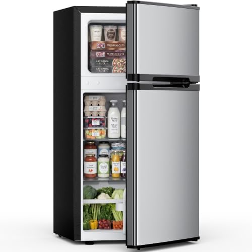 Feelfunn 2.5 Cu.Ft Mini Fridge with Freezer, 2 Door Dorm Fridge, Silver by Feelfunn
