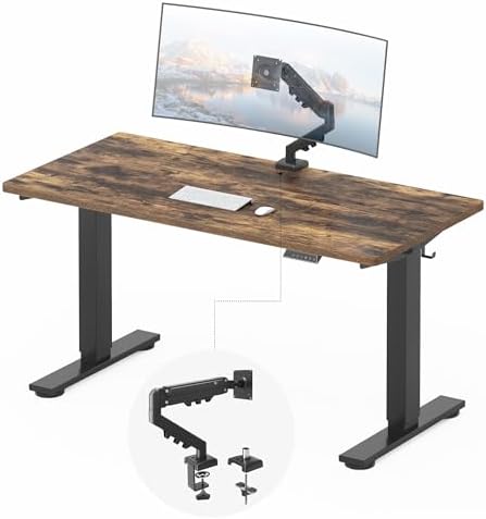 FLEXISPOT EN2 55"x28" Standing Desk Bundle with Monitor Mount, Rustic Brown by Unknown