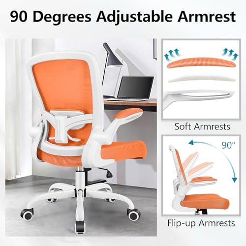FelixKing Office Chair, Ergonomic Desk Chair Breathable Mesh Chairs Adjustable High Back Lumbar Support Flip-up Armrests, Executive Rolling Swivel Comfy Computer Chairs Home Office Sunset Orange - Image 6