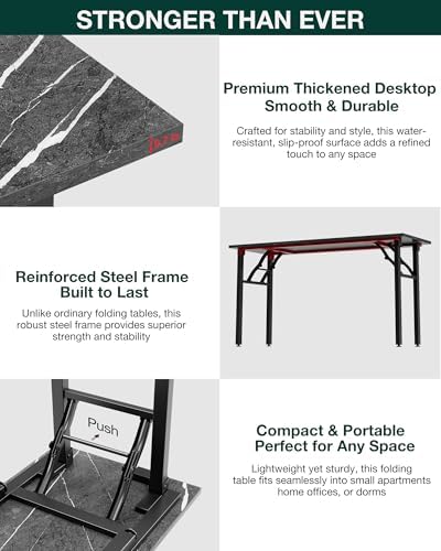 Frylr Small Folding Computer Desk – 55.1 Inch Portable Table for Craft and Study, Lightweight Desk for Small Spaces, Foldable Laptop Table Built-in AC/USB Outlets for Convenience, Marble Greige - Image 6