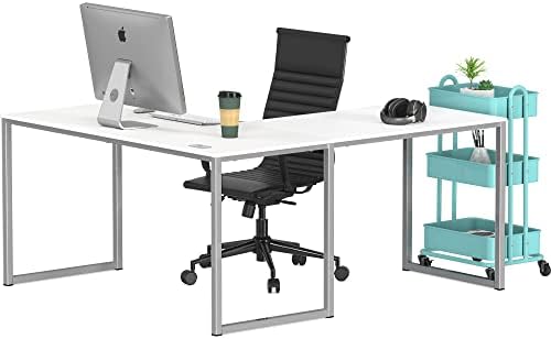 SHW Mission 55 x 60 L-Shape Home Office Computer Desk, White - Image 6