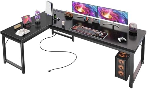 Huuger 63 Inch L Shaped Desk with Power Outlets & 0.95 Inch Thicker Desktop by Huuger