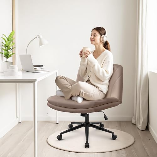 Orange Factory Criss Cross Chair, Wide Leather Vanity Desk Seat, Brown Pu - Image 7