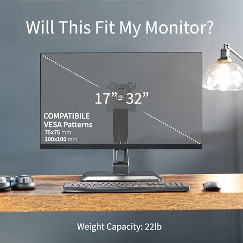 VIVO Premium Single 17 to 32 inch VESA Monitor and Touch Screen Desk Stand with Rotating Base, Freestanding Pneumatic Height Adjustable Arm, 12 inch Maximum Screen Height, Black, STAND-V001R - Image 3