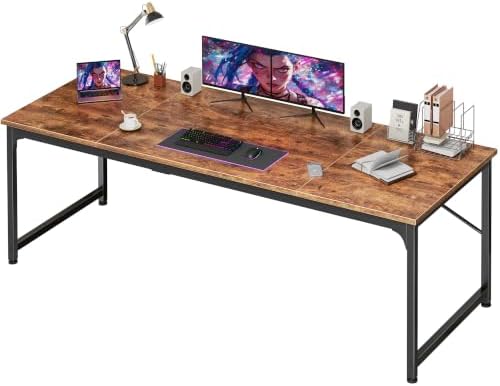 PRAISUN 70 Inch Computer Desk, Office Desk, Spacious Desktop, Rustic Brown by PRAISUN