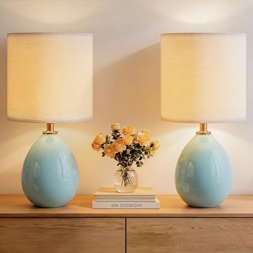 Dawnwake 17.7" Ceramic Table Lamps Set of 2 for Living Room Bedroom, Blue by Dawnwake