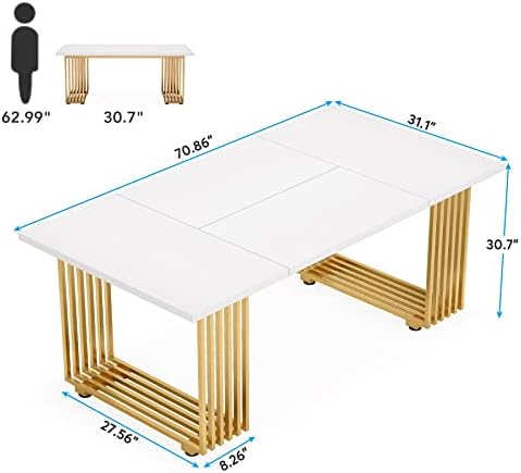 Tribesigns 70.9" Modern Office Desk, Wooden Computer Desk, White Executive Desk with Gold Metal Legs, Large Workstation for Home Office, Study Writing Desk, Small Conference Table for Meeting Room - Image 2