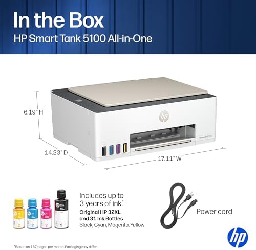 HP Smart Tank 5100 Wireless All-in-One Refillable Printer, Scanner, Copier with up to 3 Years of Ink Included, Best-for-Home, Cartridge-Free, AI-Capable (9B2D1A) - Image 5