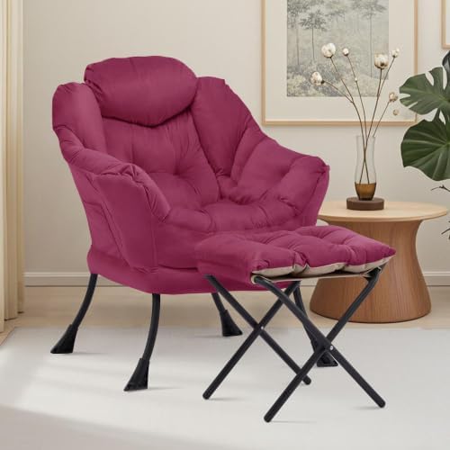 Lazy Chair with Ottoman, Comfy Reading Chair, Burgundy - Image 2