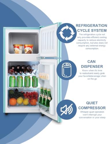KRIB BLING Mini Fridge Compact Refrigerator Small Refrigerator 7 Level Adjustable Thermostat Removable Shelves with Stainless Steel 2 door for Office Dorm Apartment 3.5 Cu.Ft Blue - Image 4