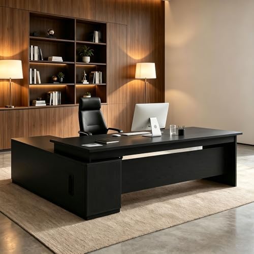 L Shaped Executive Desk with Drawers, Large Wood Workstation, Modern Executive Office Furniture for Home Office and Business Workspace, Multiple Sizes & Colors by Unknown