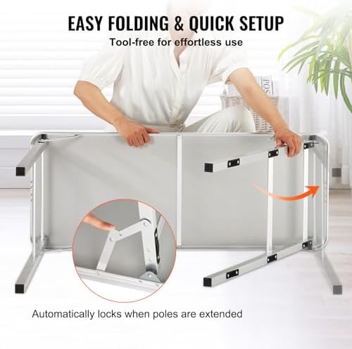 VEVOR Folding Portable Bar Table, Tradeshow Podium Table for Indoor, Outdoor, Party, Picnic, Exhibition, Includes Carrying Case, Storage Shelf and Black Skirt, 38.39" x 15.16" x 34.25" - Image 6