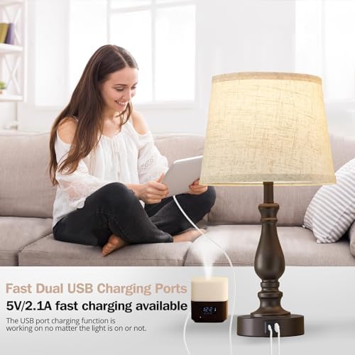 EJIAXIN Table Lamps for Bedrooms Set of 2 - Touch Bedside Lamps with USB C+A Ports - Dimmable Nightstand Lamps for End Tables Farmhouse Night Stand Lamps for Living Room Bed Side Guest Room - Image 4