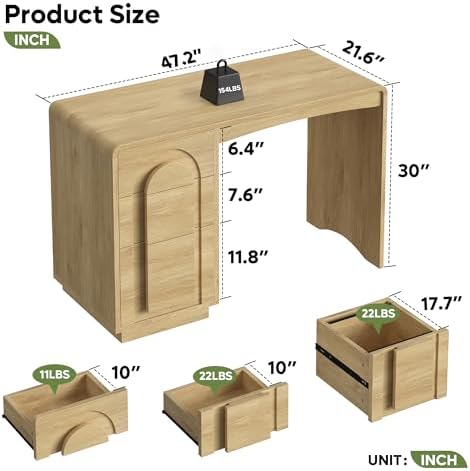Bestier 47" Home Office Desk with 3 Drawers, Executive Style, Natural Oak - Image 2