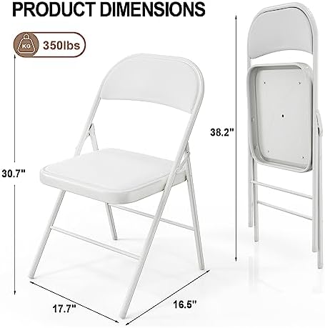 VINGLI 10 Pack Folding Chairs with Padded Seats, Metal Frame with Pu Leather Seat & Back, Capacity 350 lbs, White - Image 3