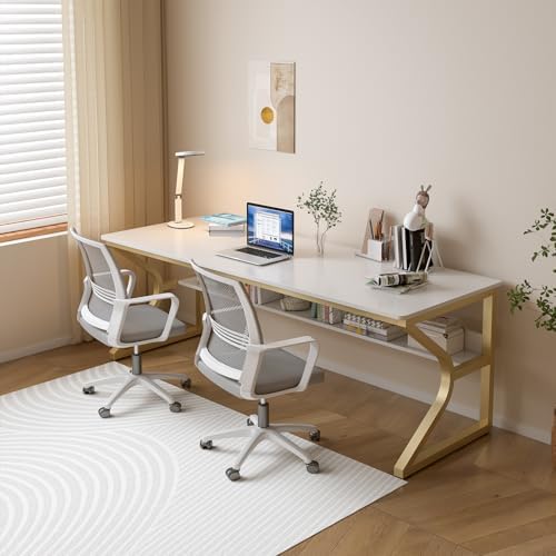 OSCHF 71-Inch Extra Long Desk with Storage Shelf, Gold - Image 7