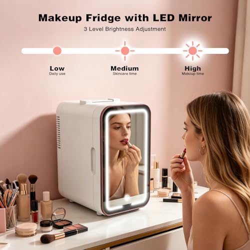 YLFU 6L Mini Skincare Fridge with Dimmable LED Mirror for Makeup Cosmetics - Image 2