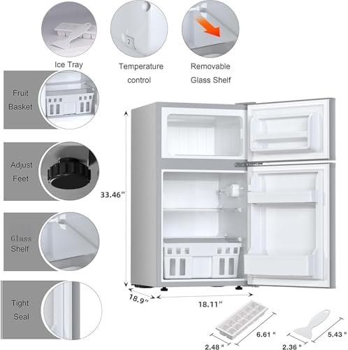 Antarctic Star Mini Compact Refrigerator, 3.2 Cu.Ft. Separate Freezer Double 2-Door Adjustable Removable Shelves For Basement/Apartment/Dorm/Office,GREY - Image 3