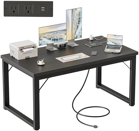 Mericonia 48 Inch Computer Desk with Power Outlets, 1.2" Thick Office Table by MERICONIA
