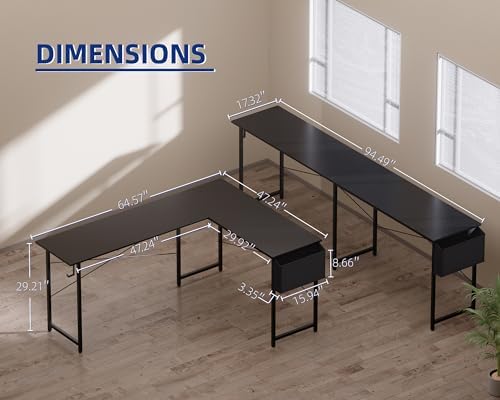 Pamray 64.5 Inch Reversible L Shaped Gaming Desk Large Corner Computer Desk with Storage Bag Home Office Table for Writing Study Grey - Image 3