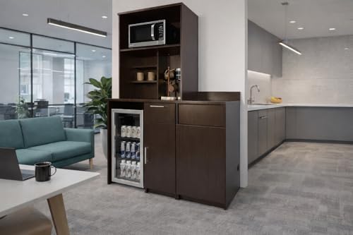 BREAKtime Fridge Space Hutch Cabinet with Microwave Space and Trash Bin, Commercial Office Breakroom Cabinet, Fully Assembled, 54" W x 24" D x 75" H, Appliances Not Included, Espresso - Image 4