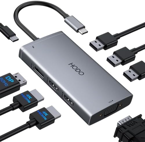 USB C Docking Station Dual Monitor for HP,Laptop Docking Station 3 Monitors by HODO