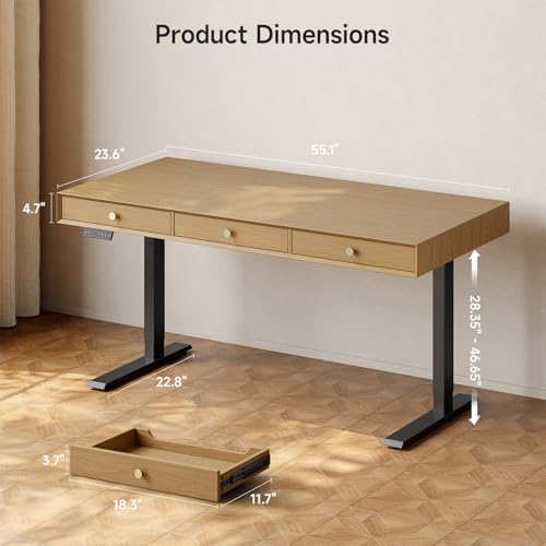 ONBRILL Electric Standing Desk with 3 Drawers, 55x24 Height Adjustable, - Image 2