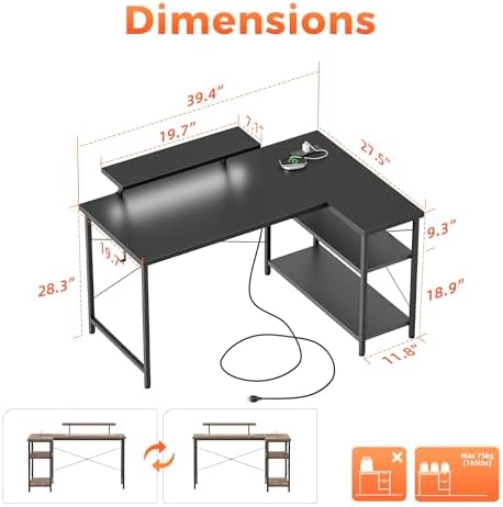 Mericonia 40 in Corner Desk with Monitor Stand, Small L Shaped Gaming Desk - Image 2