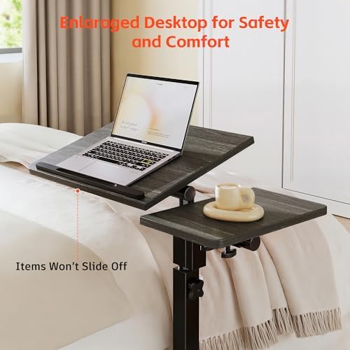 Furist Overbed Table with Wheels Adjustable Height, Mobile Standing Stand Up Rolling Laptop PC Desks with Tilting Top Height Tray Side Computer Workstation for Bedroom on Hospital Home Use, Black - Image 5