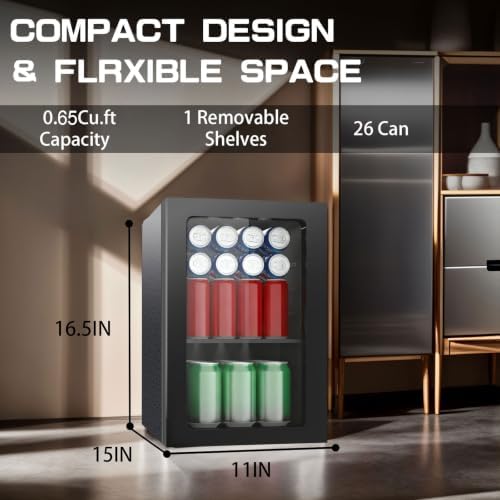 Erivess Compact Freestanding Beverage Refrigerator Cooler, 26 Can/0.65Cu Ft - Image 2