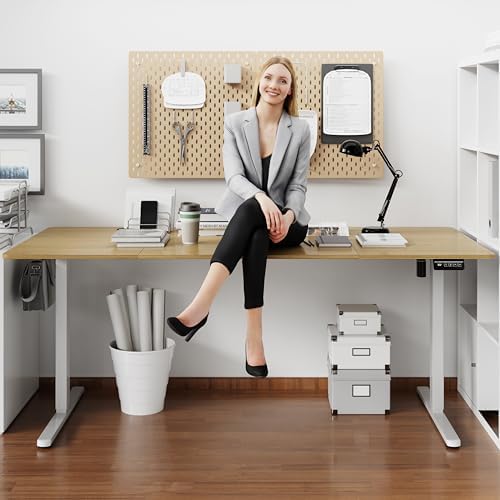 Shintenchi Standing Desk, 71x31 Inch Height Adjustable Electric Sit Stand up Desk, Ergonomic Rising Computer Table, Modern Lift Gaming Desk Workstation for Home Office, Walnut and White - Image 3