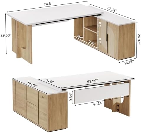 Tribesigns 74.8 Inch Executive Desk, L-Shaped Office Desk with Cabinet - Image 2