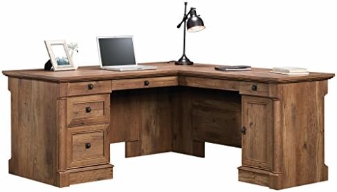 Sauder Palladia L Shaped Desk with Drawers, Office Desk with File Cabinet Storage, Cable Management, Keyboard Tray, in Vintage Oak Finish by SAUDER%C2%AE