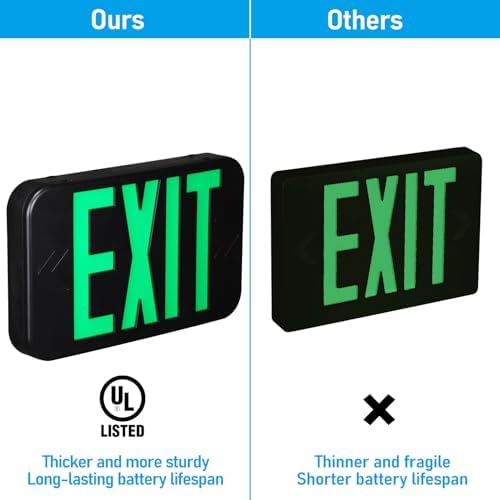 TORCHSTAR 12-Pack Green Letter LED Exit Sign with Battery Backup, Black - Image 3