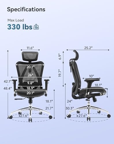 SIHOO M57 Ergonomic Mesh Office Chair, High Back Home Desk Chair with 3D Armrests, Lumbar Support and Adjustable Headrest, Comfortable Computer Chair, Big & Tall Office Chair Hold 330 LBS-Ebony - Image 3