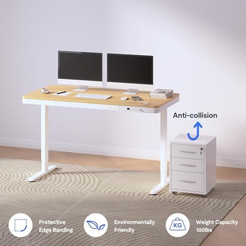 FLEXISPOT Comhar 55" Electric Standing Desk with Drawers, USB Charging Ports, Quick Assembly, Height Adjustable Sit Stand Computer Desk with Child Lock for Scandinavian Home Office, Maple - Image 6