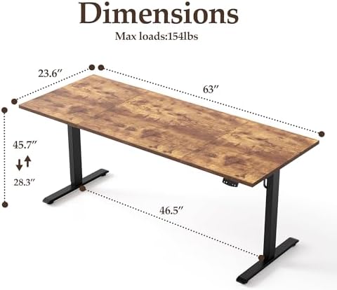 Klicelor 63 Inch Large Electric Standing Desk, Height Adjustable Office Desk, Sit Stand Up Computer Gaming Desk with Memory Preset, Three-Piece Desktop, Rustic Brown - Image 3