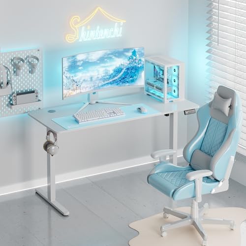 Shintenchi Standing Desk, 55x24 Inch Height Adjustable Electric Sit Stand up Desk, Ergonomic Rising Computer Table, Modern Lift Gaming Desk Workstation for Home Office, White - Image 2