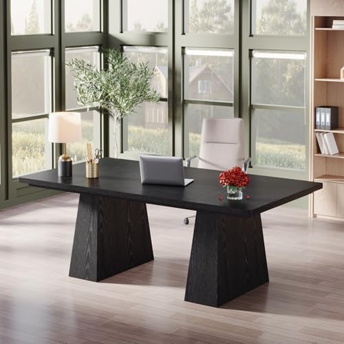 Tribesigns 63-Inch Executive Desk, Large Office Computer Desk with Double Pedestal, Modern Simple Workstations Writing Table Conference Table Business Furniture for Home Office, Black - Image 5