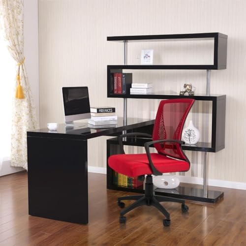 Furmax Office Chair Ergonomic Computer Desk Mesh Chair Mid Back Swivel Lumbar Support with Armrest (2, Red) - Image 2