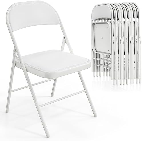 VINGLI 10 Pack Folding Chairs with Padded Seats, Metal Frame with Pu Leather Seat & Back, Capacity 350 lbs, White by VINGLI