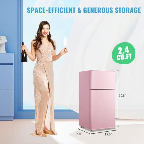 DEMULLER 45L Personal Double‑Door Mini Fridge With Freezer, Pink - Image 5
