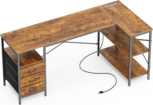 Huuger L Shaped Office Desk with Power Outlets & 3 Drawers by Huuger