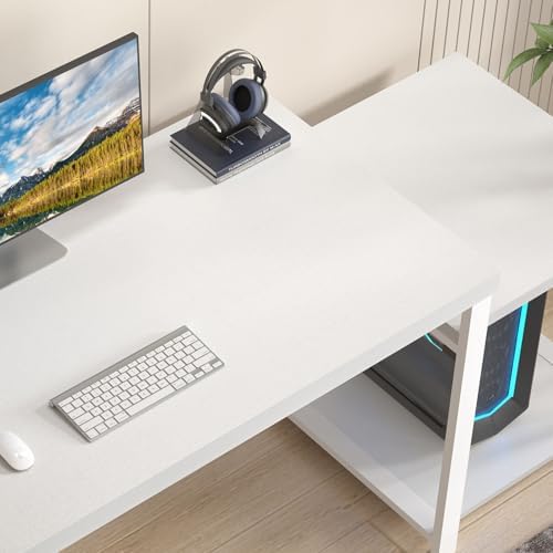 FOLUBAN Large White Computer Desk, Home Office Desk with Printer Space & PC Tower Stand, Modern Study Writing Table Workstation for Living Room Bedroom, 63 Inch - Image 4