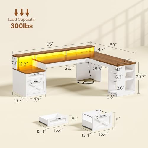 SEDETA 65"x59" L Shaped Desk with Lockable Drawers Storage for Home Office - Image 2
