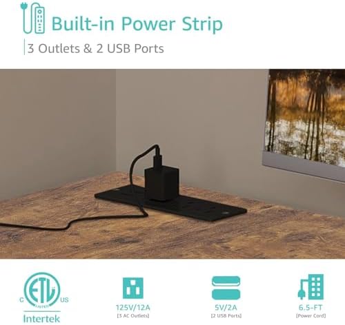 Lufeiya L Shaped Computer Desk with Drawers & Storage Shelves, 63 Inch Corner Desk with Power Outlet for Home Office Bedroom, L-Shaped Teen PC Gaming Desks with Fabric Drawer, Rustic Brown - Image 5